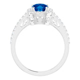 14K Gold Oval Lab-Grown Blue Sapphire & Natural Diamond Halo-Style Ring – 8mm Stones - White Gold - view 2