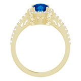 14K Gold Oval Lab-Grown Blue Sapphire & Natural Diamond Halo-Style Ring – 8mm Stones - Yellow Gold - view 2