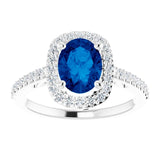 14K Gold Oval Lab-Grown Blue Sapphire & Natural Diamond Halo-Style Ring – 8mm Stones - White Gold - view 3