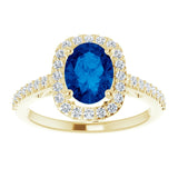 14K Gold Oval Lab-Grown Blue Sapphire & Natural Diamond Halo-Style Ring – 8mm Stones - Yellow Gold - view 3