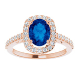 14K Gold Oval Lab-Grown Blue Sapphire & Natural Diamond Halo-Style Ring – 8mm Stones - Rose Gold - view 3