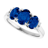 Platinum Oval Lab-Grown Blue Sapphire & Natural Diamond Three-Stone Ring - view 5