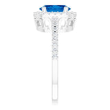 14K Gold Oval Lab-Grown Blue Sapphire & Natural Diamond Halo-Style Ring – 8mm Stones - White Gold - view 4