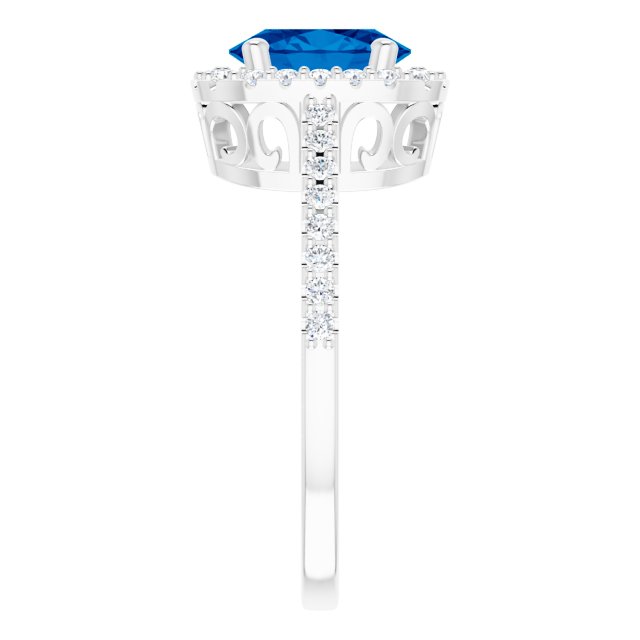 14K Gold Oval Lab-Grown Blue Sapphire & Natural Diamond Halo-Style Ring – 8mm Stones - White Gold - view 4