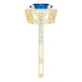 14K Gold Oval Lab-Grown Blue Sapphire & Natural Diamond Halo-Style Ring – 8mm Stones - Yellow Gold - view 4