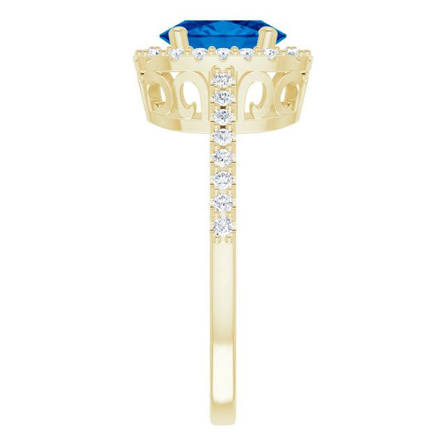 14K Gold Oval Lab-Grown Blue Sapphire & Natural Diamond Halo-Style Ring – 8mm Stones - Yellow Gold - view 4