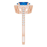 14K Gold Oval Lab-Grown Blue Sapphire & Natural Diamond Halo-Style Ring – 8mm Stones - Rose Gold - view 4