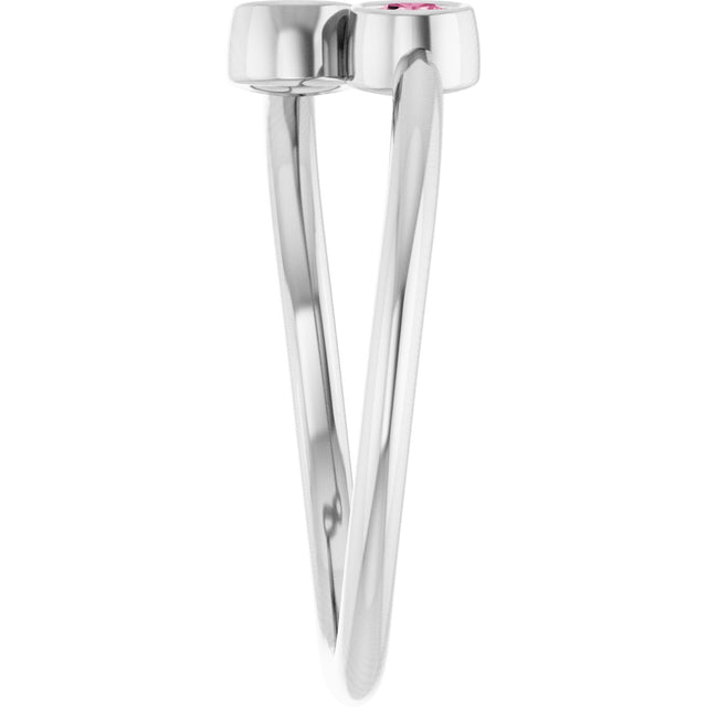 14K Gold Round Natural Pink Tourmaline Two-Stone Ring - White Gold - view 9