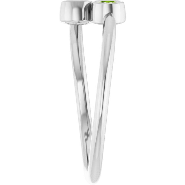 14K Gold Round Natural Peridot Two-Stone Ring - White Gold - view 9