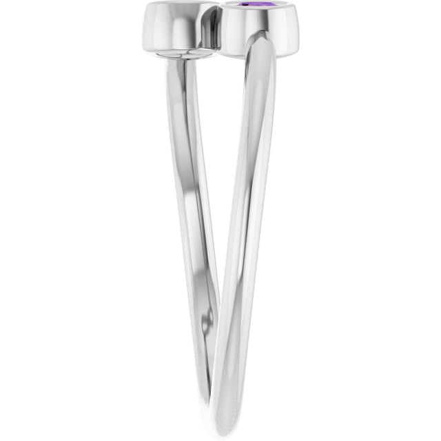14K Gold Round Natural Amethyst Two-Stone Ring - White Gold - view 9