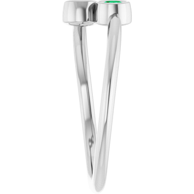 14K Gold Round Lab-Grown Emerald Two-Stone Ring - White Gold - view 9