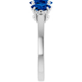Platinum Oval Lab-Grown Blue Sapphire & Natural Diamond Three-Stone Ring - view 4