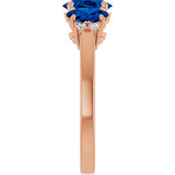 14K Gold Oval Lab-Grown Blue Sapphire & Natural Diamond Three-Stone Ring - Rose Gold - view 4