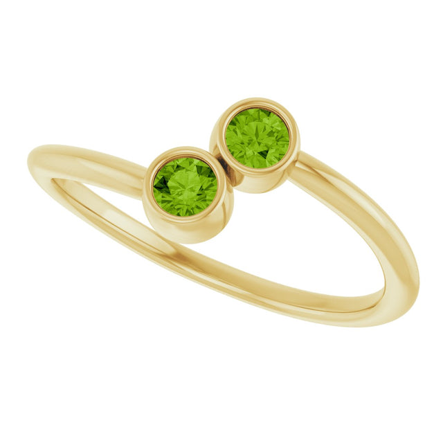14K Gold Round Natural Peridot Two-Stone Ring - Yellow Gold - view 10