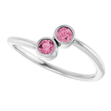 Platinum Round Natural Pink Tourmaline Two-Stone Ring - view 12