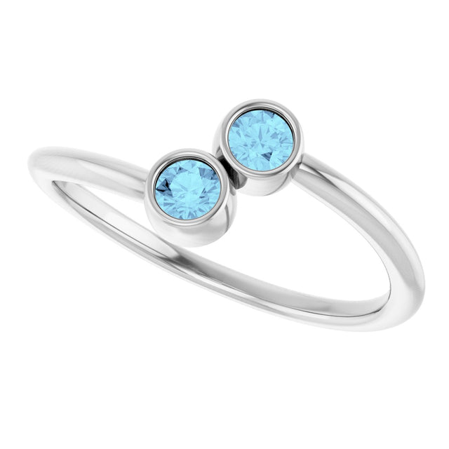 14K Gold Round Natural Aquamarine Two-Stone Ring - White Gold - view 10