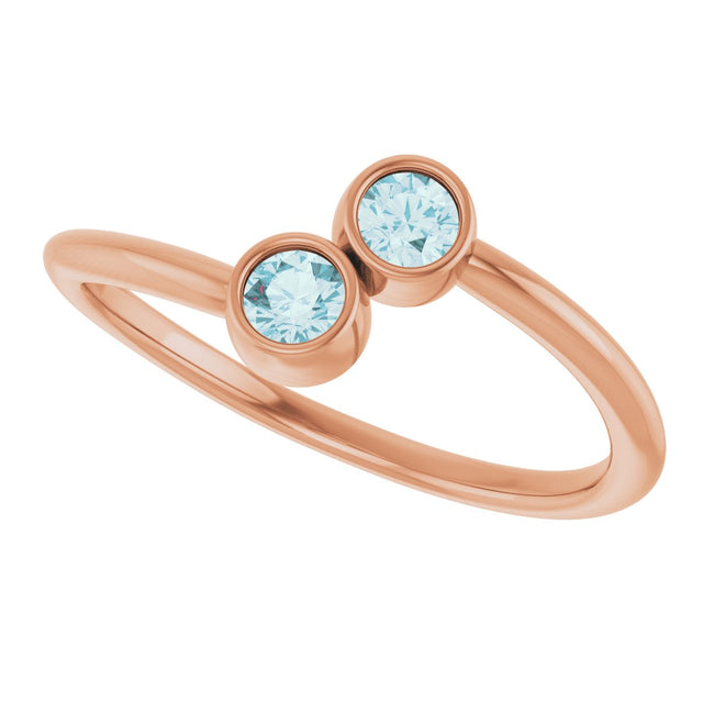 14K Gold Round Natural Sky Blue Topaz Two-Stone Ring - Rose Gold - view 12