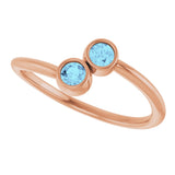 14K Gold Round Natural Aquamarine Two-Stone Ring - Rose Gold - view 12