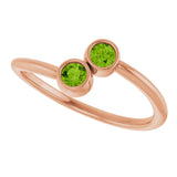14K Gold Round Natural Peridot Two-Stone Ring - Rose Gold - view 12