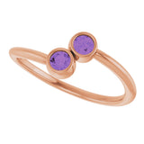 14K Gold Round Natural Amethyst Two-Stone Ring - Rose Gold - view 12