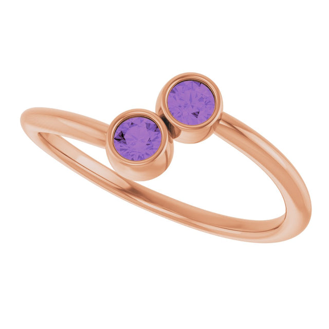 14K Gold Round Natural Amethyst Two-Stone Ring - Rose Gold - view 12