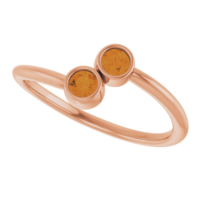 14K Gold Round Natural Citrine Two-Stone Ring - Rose Gold - view 12