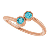 14K Gold Round Natural London Blue Topaz Two-Stone Ring - Rose Gold - view 12