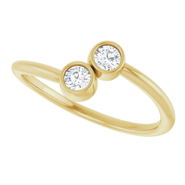 14K Gold Round Natural White Sapphire Two-Stone Ring - Yellow Gold - view 10