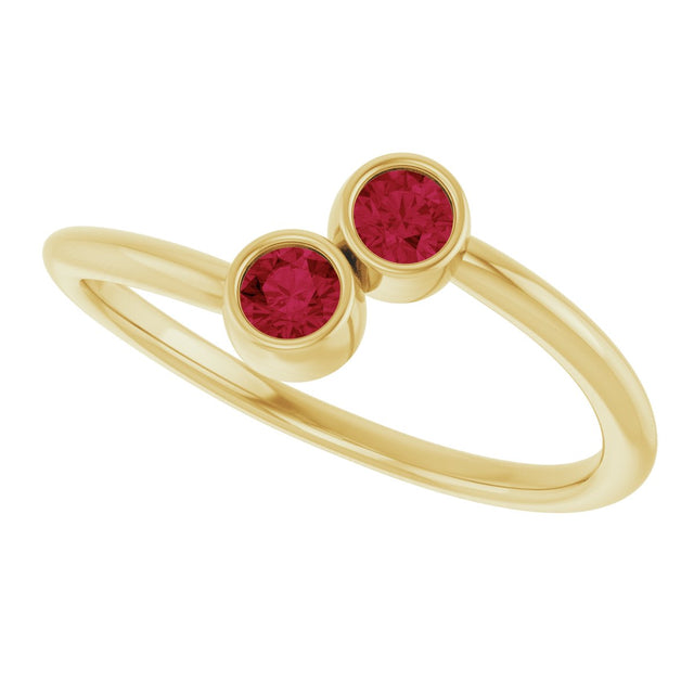 14K Gold Round Natural Ruby Two-Stone Ring - Yellow Gold - view 10