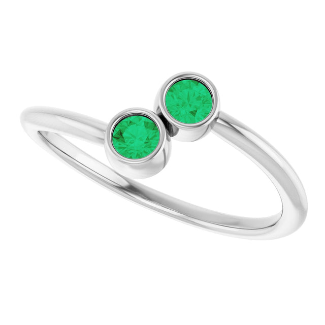 14K Gold Round Natural Emerald Two-Stone Ring - White Gold - view 10