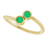 14K Gold Round Natural Emerald Two-Stone Ring - Yellow Gold - view 10