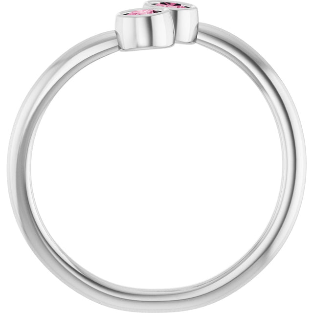 14K Gold Round Natural Pink Tourmaline Two-Stone Ring - White Gold - view 7
