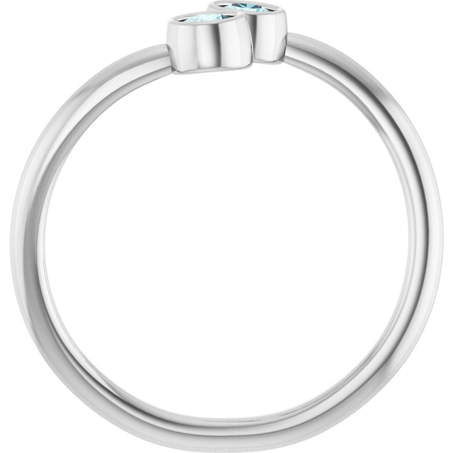 14K Gold Round Natural Sky Blue Topaz Two-Stone Ring - White Gold - view 7