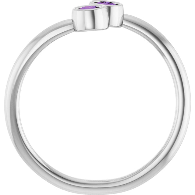 14K Gold Round Natural Amethyst Two-Stone Ring - White Gold - view 7