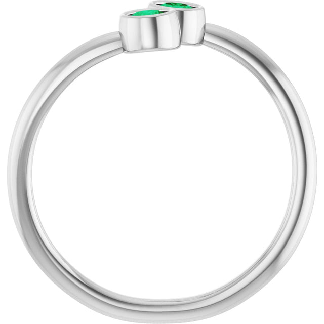 14K Gold Round Natural Emerald Two-Stone Ring - White Gold - view 7