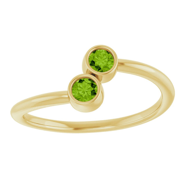 14K Gold Round Natural Peridot Two-Stone Ring - Yellow Gold - view 8