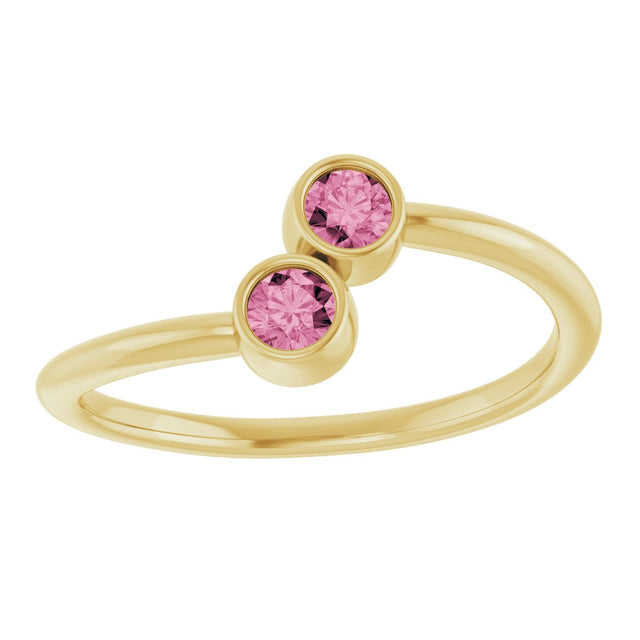 14K Gold Round Natural Pink Tourmaline Two-Stone Ring - Yellow Gold - view 8