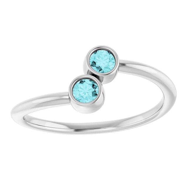 14K Gold Round Natural Blue Zircon Two-Stone Ring - White Gold - view 8