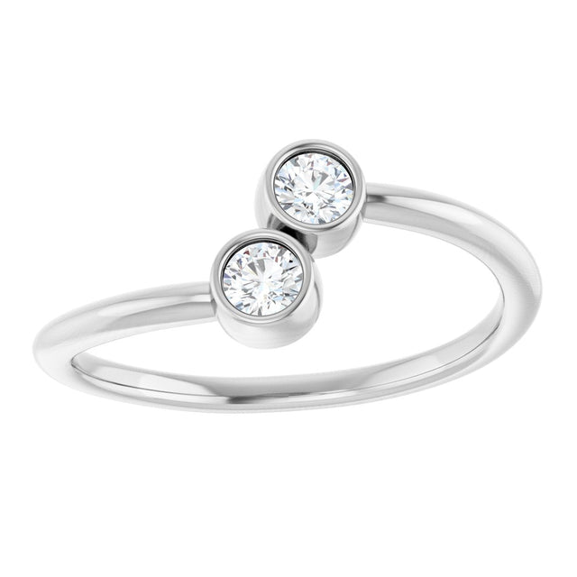 14K Gold Round Natural White Sapphire Two-Stone Ring - White Gold - view 8