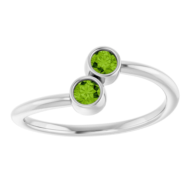 14K Gold Round Natural Peridot Two-Stone Ring - White Gold - view 8