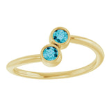 14K Gold Round Natural London Blue Topaz Two-Stone Ring - Yellow Gold - view 8