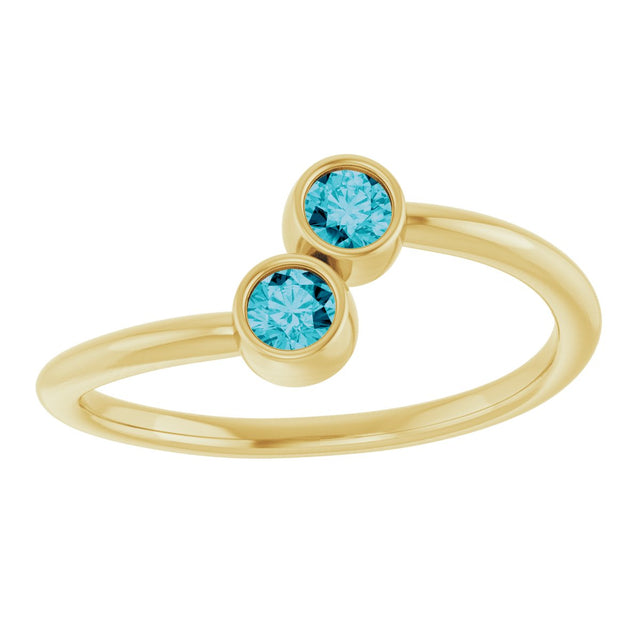 14K Gold Round Natural London Blue Topaz Two-Stone Ring - Yellow Gold - view 8