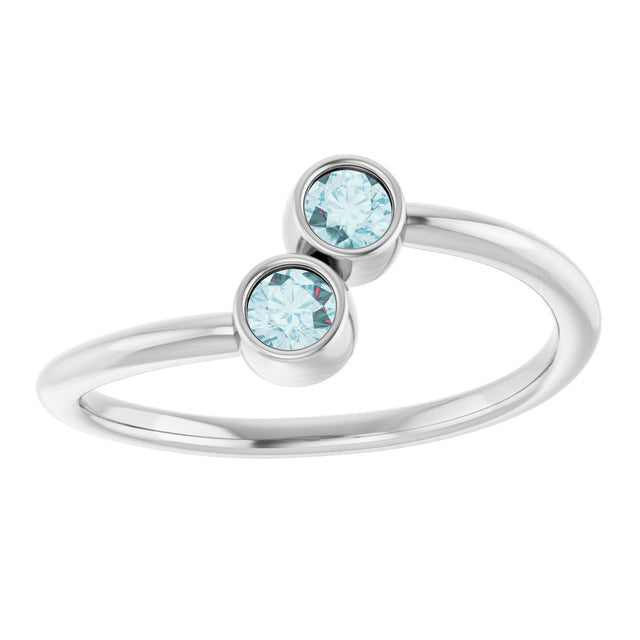 14K Gold Round Natural Sky Blue Topaz Two-Stone Ring - White Gold - view 8