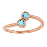 14K Gold Round Natural Aquamarine Two-Stone Ring - Rose Gold - view 9