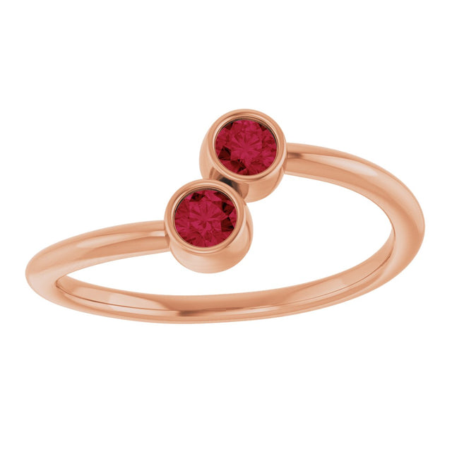 14K Gold Round Natural Ruby Two-Stone Ring - Rose Gold - view 9