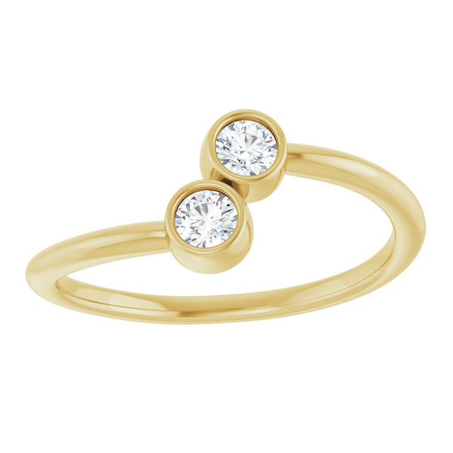 14K Gold Round Natural White Sapphire Two-Stone Ring - Yellow Gold - view 8