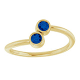 14K Gold Round Natural Blue Sapphire Two-Stone Ring - Yellow Gold - view 8