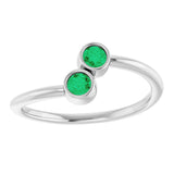 14K Gold Round Lab-Grown Emerald Two-Stone Ring - White Gold - view 8