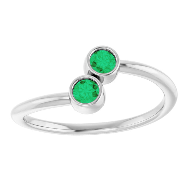 14K Gold Round Lab-Grown Emerald Two-Stone Ring - White Gold - view 8