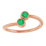 14K Gold Round Lab-Grown Emerald Two-Stone Ring - Rose Gold - view 9